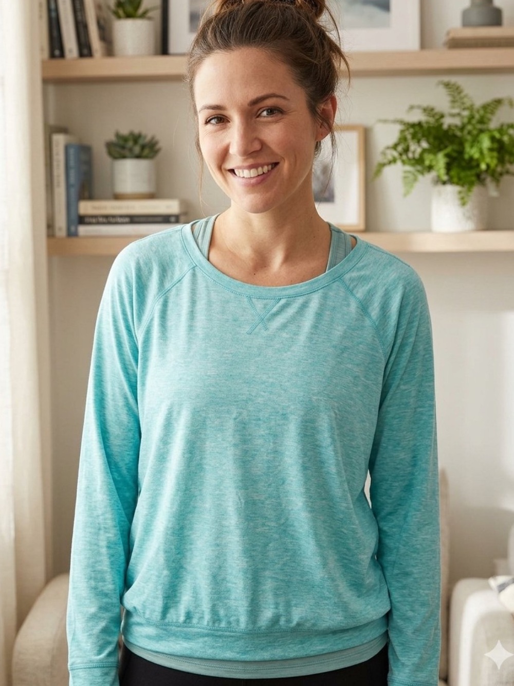Light Teal Women's Long-Sleeve Pullover Sweatshirt